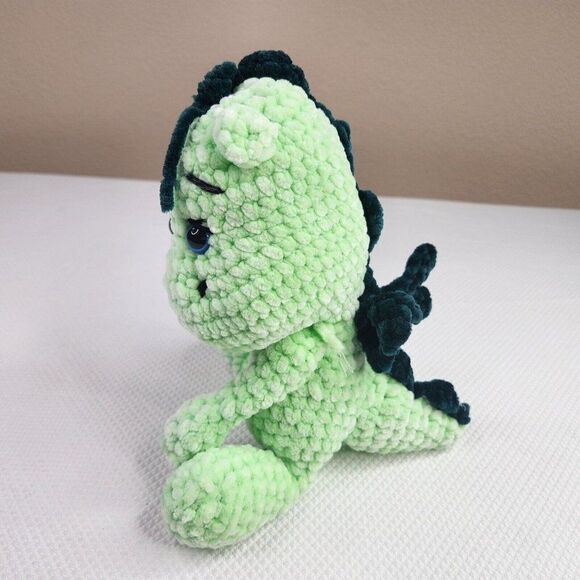 Amigurumi Stuffed Toy Green Dragon Crochet Handmade 13" - Picture 4 of 4
